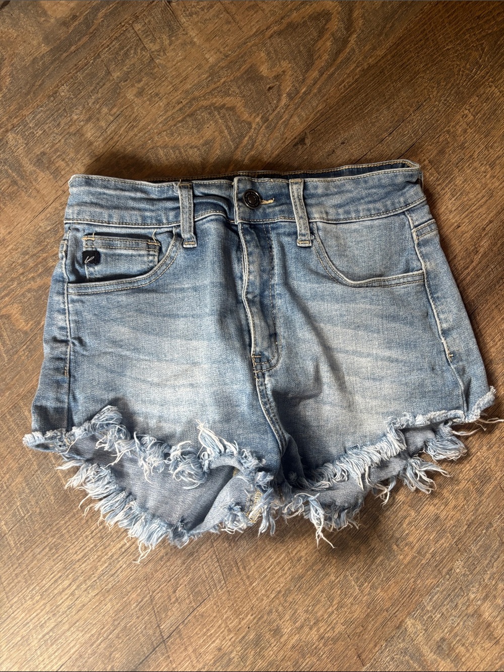 KanCan Light Blue Frayed-Hem Denim Shorts